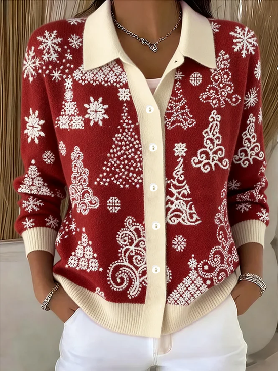 Damen Gestrickt Weihnachten Langarm Bequem Lässig Strickjacke