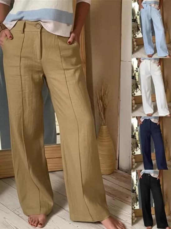 Damen Unifarben Lang Knöpfe Hose Lässig Frühling/Herbst Hose