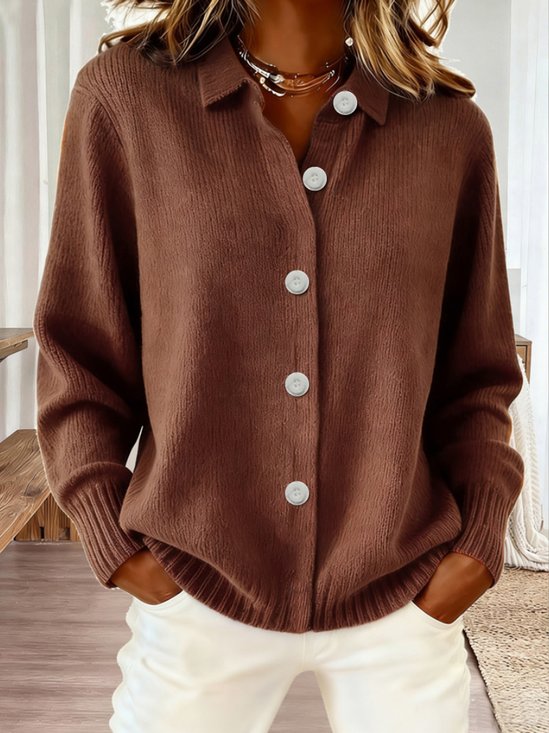 Damen Unifarben Langarm Bequem Lässig Strickjacke