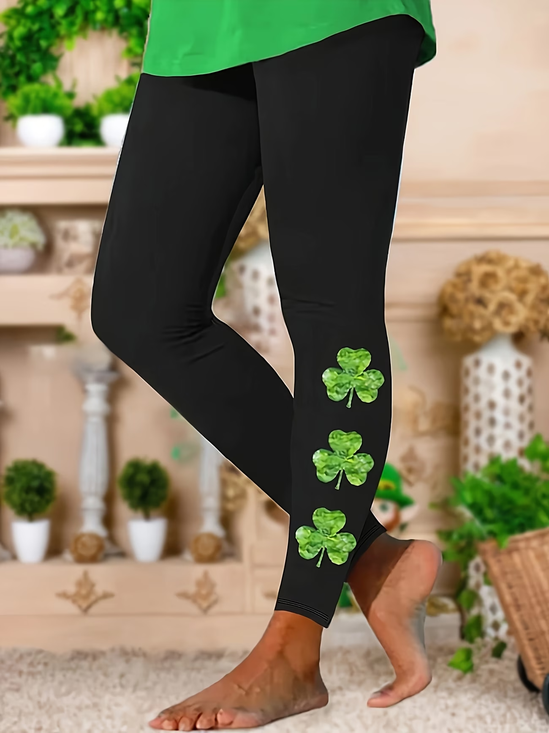 Damen Kleeblatt Lässig Alle Jahreszeiten Print Lang Leggings