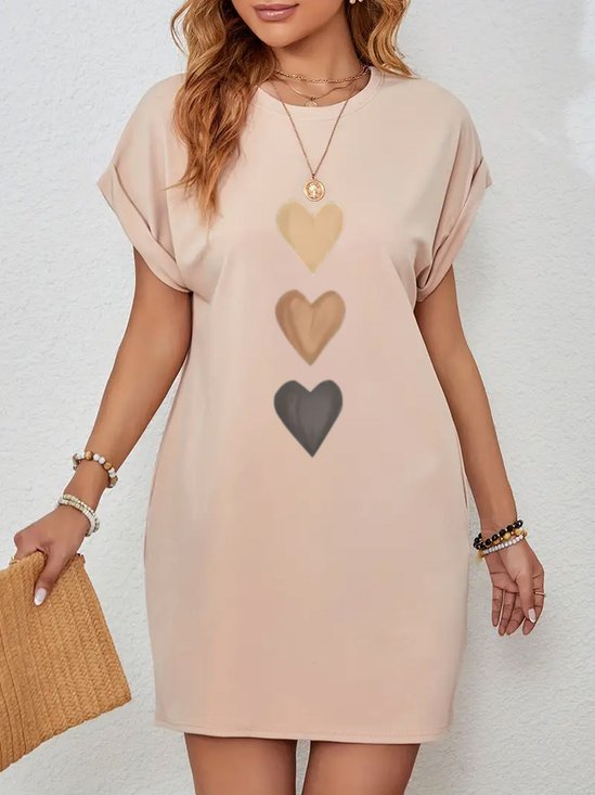 Damen Herz/Herz Sommer Kleid Rundhals Kurzarm Passen & Flare Kleid A-Linien-Kleid