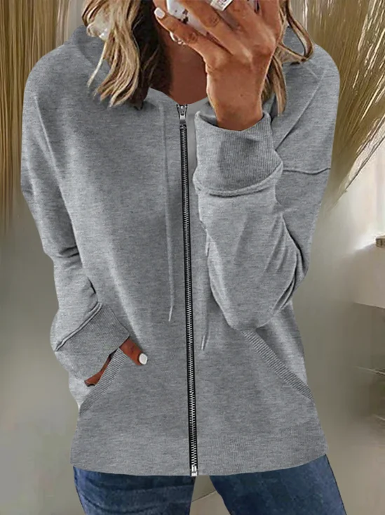 Damen Frühling/Herbst Oberbekleidung Lässig Nahtverarbeitung Unifarben Langarm Kapuze Jacke