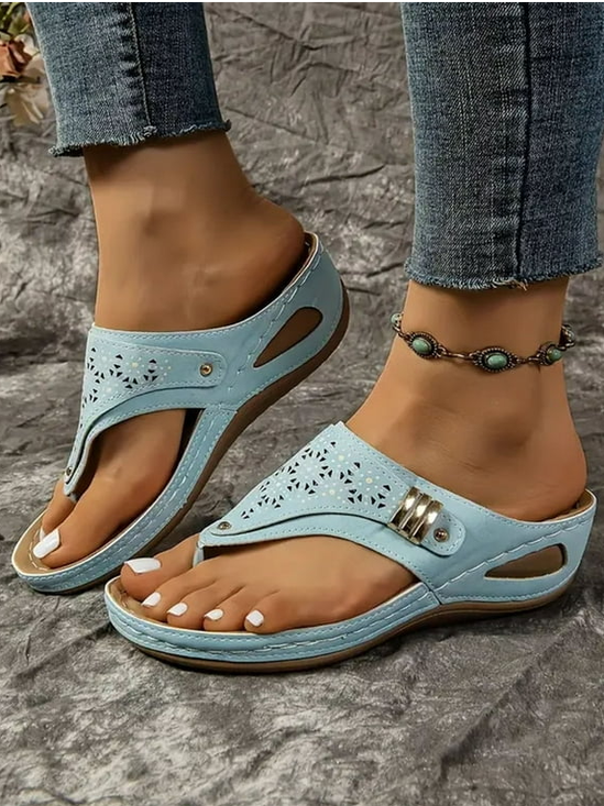 Retro Unifarben Slip On Blockabsatz Keilsandalette