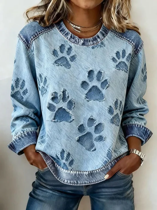 Retro Rundhals Hund Sweatshirt Print
