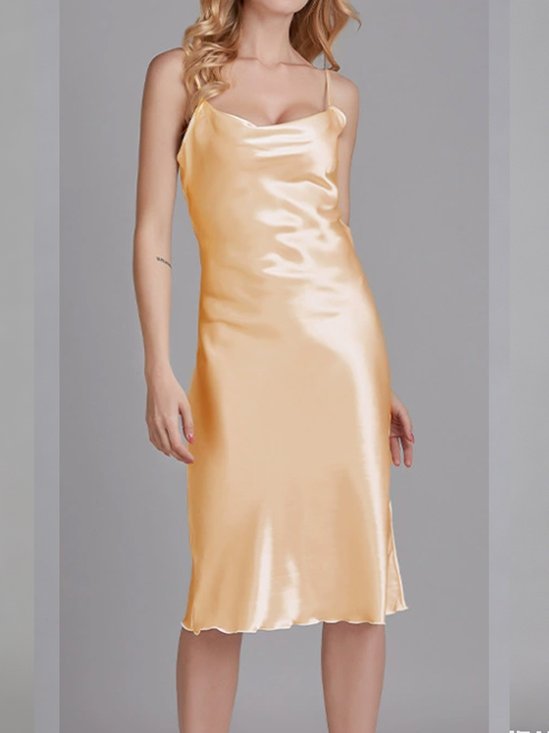 Elegant Satin Leibchen Pyjama Sexy Lässig Midi Nachthemd