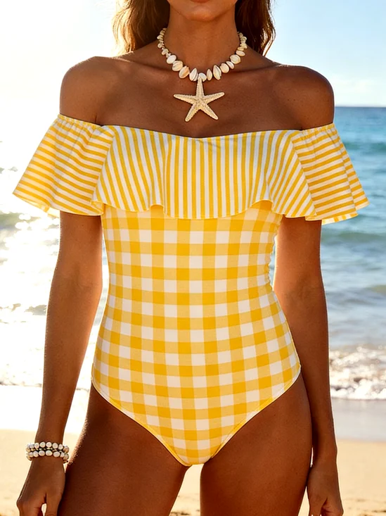 Böhmisch Geometrisch V-Ausschnitt Badeanzug