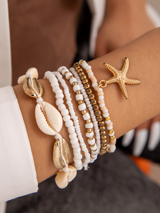 Bohemien Stil Urlaub-Themen Perlen Gewebe Armband Set Mit Seestern und Samen Perlen (7 Stück)