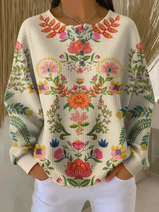 Lässig Rundhals Geblümt Sweatshirt Print