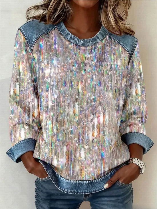 Retro Rundhals Abstrakt Sweatshirt Print