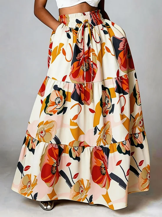 Lässig Geblümt A-Linien Mittlere Taille Maxikleid Rock