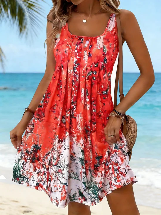 Damen Abstrakt Sommer Kleid U-Ausschnitt Ärmellos Passen & Flare Kleid A-Linien-Kleid