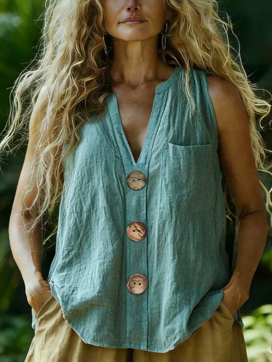 V-Ausschnitt Ärmellos Unifarben Regelmäßig Regelmäßige Passform Bluse für Damen