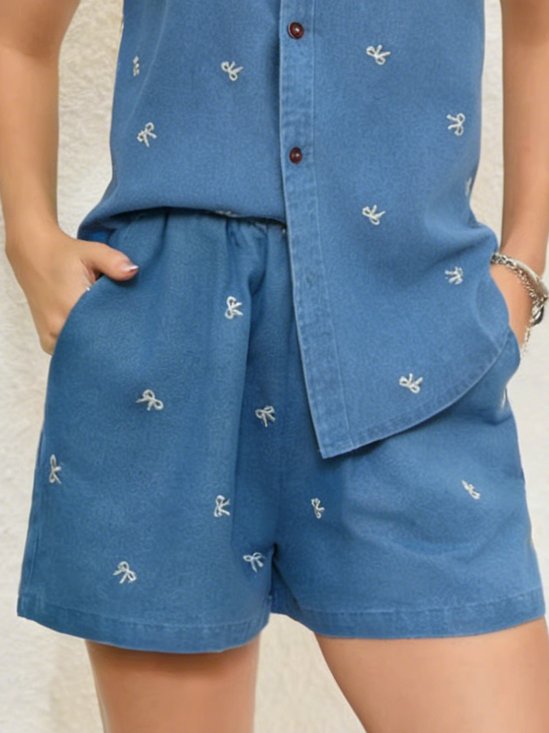 Baumwolle Bögen Stickerei Muster Baumwolle Ausgehen Denim Shorts