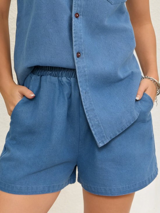 Baumwolle gewaschener Denim Muster Elastische Taille Ausgehen Denim Shorts