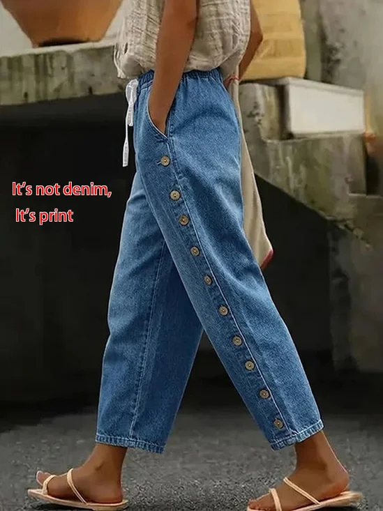 Damen Grafik mit Denim-Imitat-Print Lang Hose Lässig Frühling/Herbst Hose