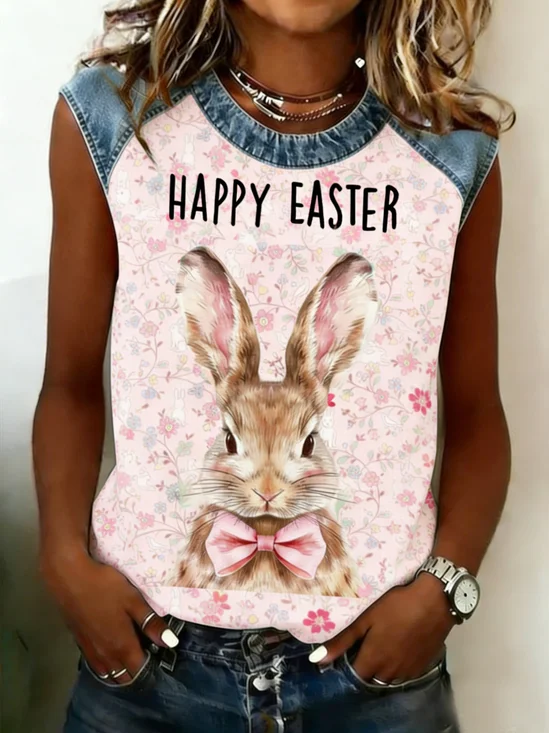 Retro Geblümt Rundhals Ärmellos T-Shirt