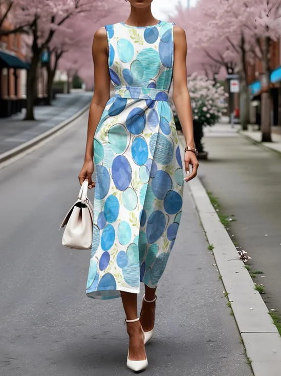 Damen 3d Drucken Sommer Kleid Rundhals Ärmellos Passen & Flare Kleid A-Linien-Kleid