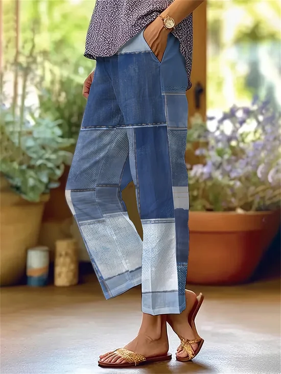 Damen Grafik mit Denim-Imitat-Print Lang Hose Lässig Frühling/Herbst Hose