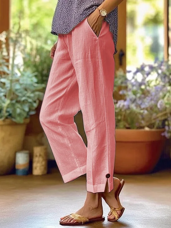 Damen Unifarben Lang Elastische Taille Hose Lässig Frühling/Herbst Hose