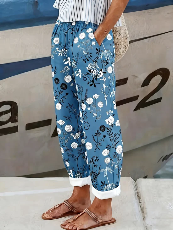 Damen Geblümt Lang Hose Lässig Frühling/Herbst Hose