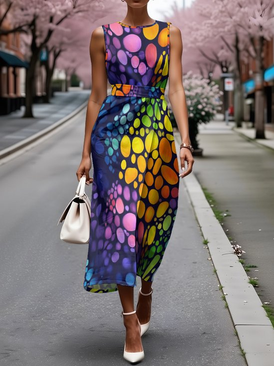 Damen 3d Drucken Sommer Kleid Rundhals Ärmellos Passen & Flare Kleid A-Linien-Kleid