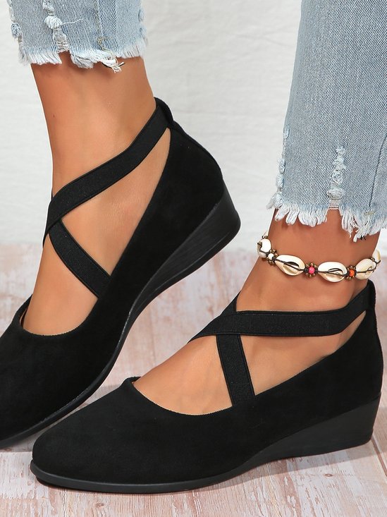 Lässig Unifarben Atmungsaktiv Slip On Blockabsatz Flache Schuhe Nahtverarbeitung
