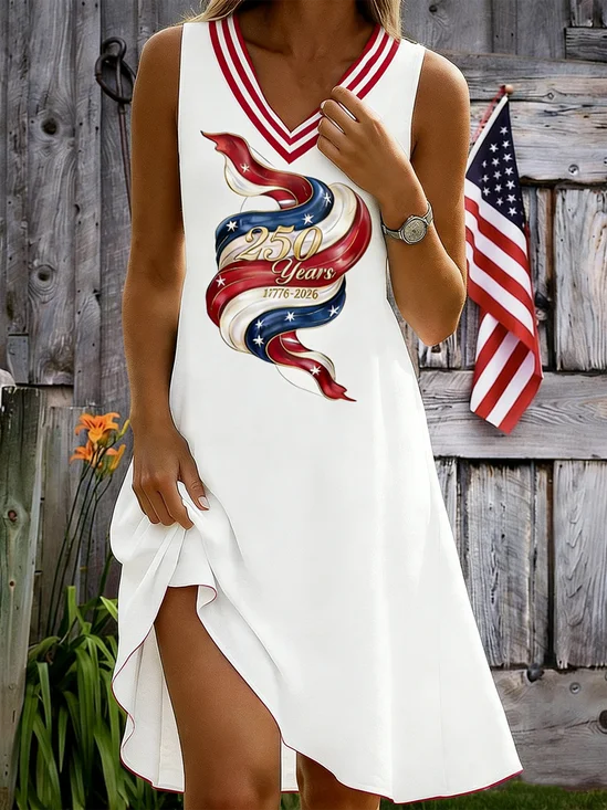 Damen Tag der Unabhängigkeit (Flagge) Sommer Kleid V-Ausschnitt Ärmellos Tanktop A-Linien-Kleid