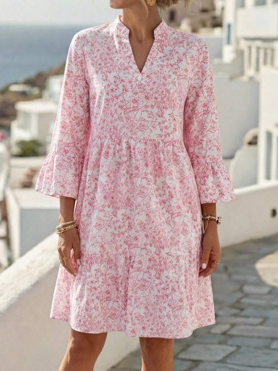 Damen Geblümt Sommer Kleid Halbarm Blusenkleid A-Linien-Kleid