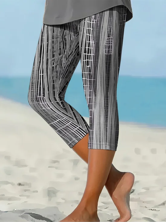 Damen Abstrakt Caprihosen Elastische Taille Hose Lässig Sommer Hose