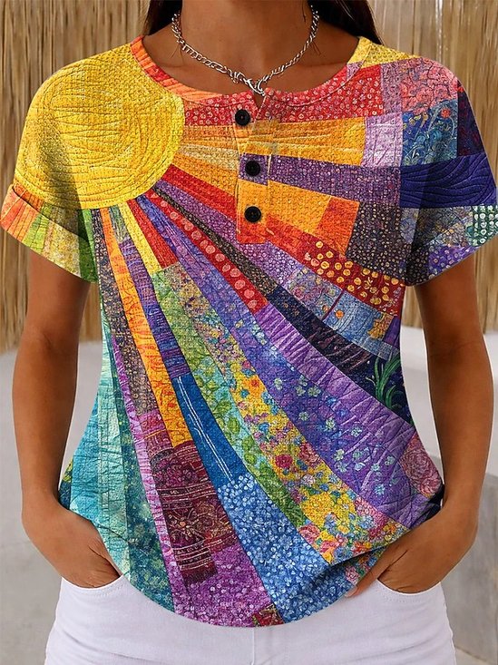 Retro Pop-Art-Druck Kurzarm T-Shirt