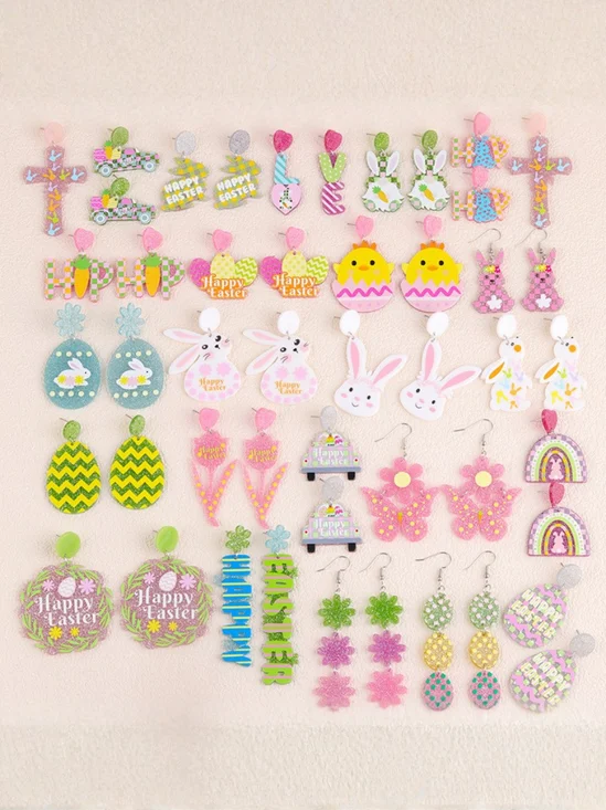 Neu OSTERN Hase Acryl Ohrringe Mit Briefe, Blumen, Polka Dots, und OSTERN Eier - Einfach und einzigartige Ohrringe