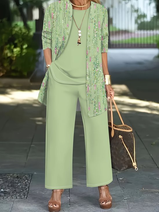 Damen Verlaufsmuster Matching Kostüm Täglich Langarm Elegant Frühling/Herbst Bluse mit Hose Matching Set