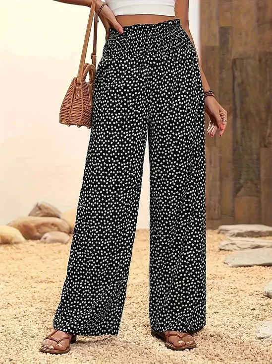 Damen Polka Dots Lang Elastische Taille Hose Lässig Frühling/Herbst Hose