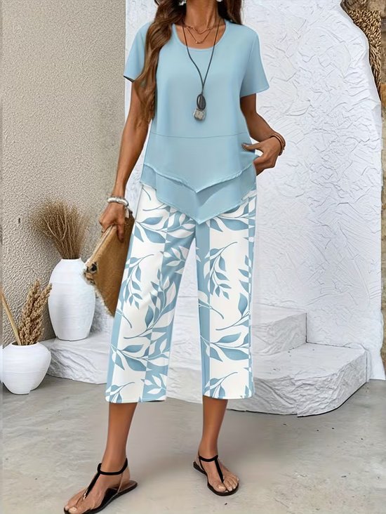 Damen Gestreift Zweiteiliges Set Täglich Kurzarm Elegant Sommer Bluse mit Hose Matching Set