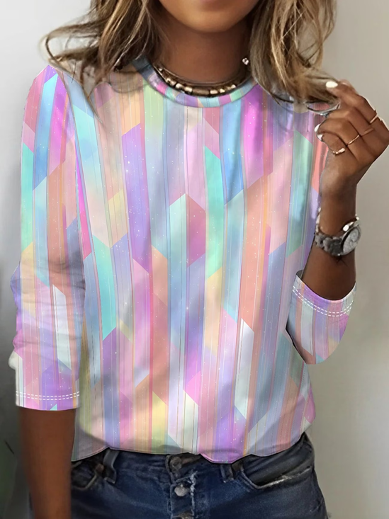 Lässig Abstrakt Rundhals Langarm T-Shirt