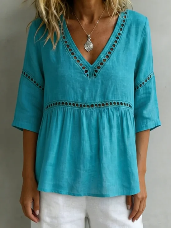 V-Ausschnitt Kurzarm Unifarben Regelmäßig Regelmäßige Passform Bluse für Damen