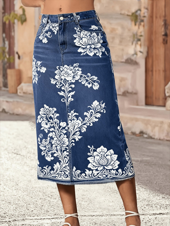Lässig Geblümt A-Linien Mittlere Taille Maxikleid Rock