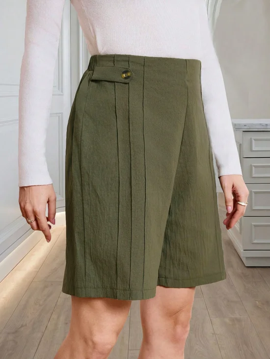 Retro Unifarben Mittlere Taille Gerade Hosen Shorts