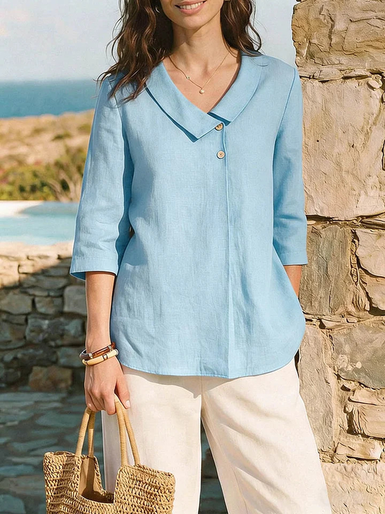 V-Ausschnitt Kurzarm Unifarben Regelmäßig Regelmäßige Passform Bluse für Damen