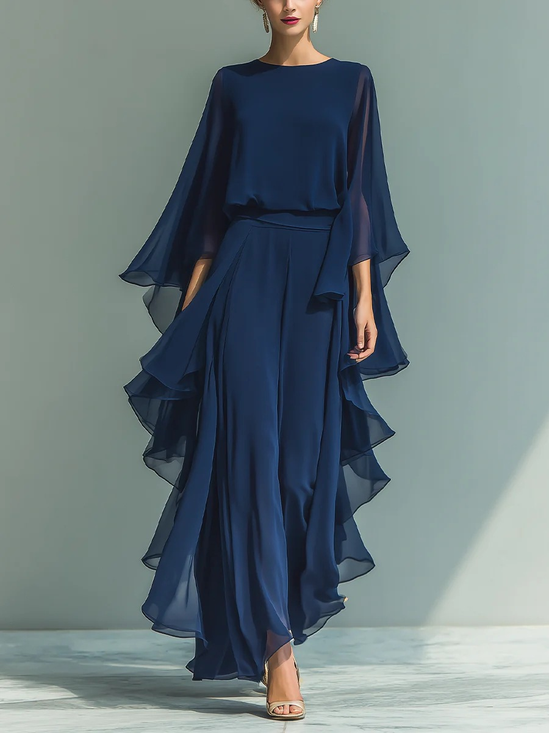 Damen Unifarben Zweiteiliges Set Täglich Langarm Lässig Frühling/Herbst Bluse mit Hose Matching Set