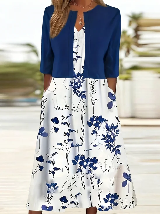 Damen Geblümt Zweiteiliges Set Täglich Halbarm Lässig Sommer Bluse mit Rock Matching Set