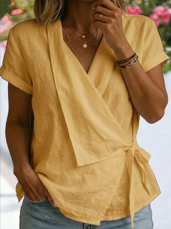 V-Ausschnitt Kurzarm Unifarben Regelmäßig Regelmäßige Passform Bluse für Damen