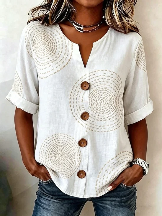 Stehkragen Langarm Geometrisch Regelmäßig Weit Bluse für Damen