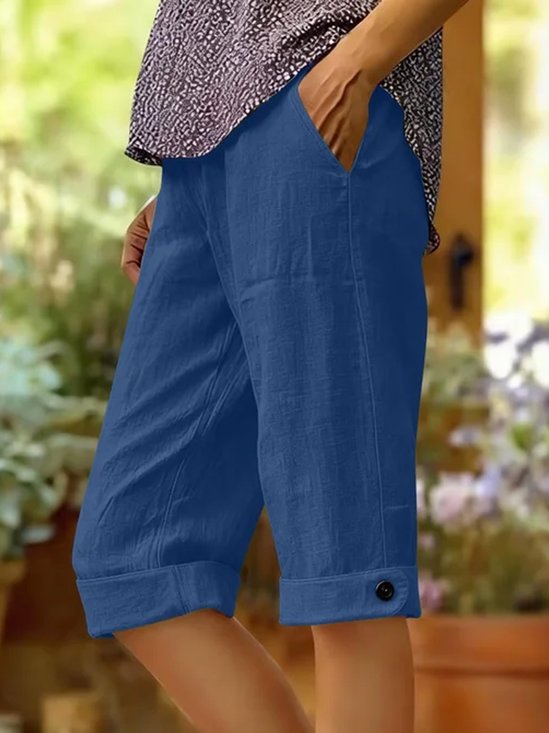 Lässig Unifarben Hohe Taille Gerade Hosen Shorts