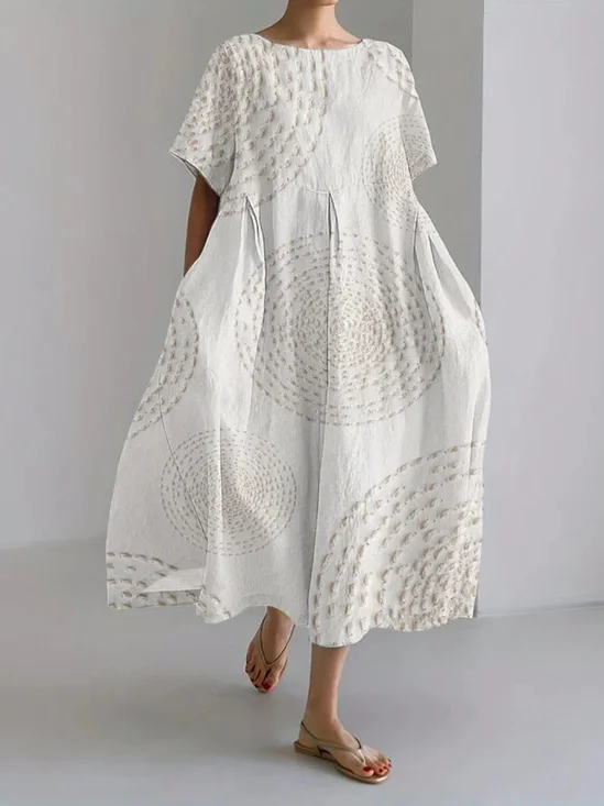Damen Geometrisch Frühling/Herbst Kleid V-Ausschnitt Langarm Blusenkleid A-Linien-Kleid