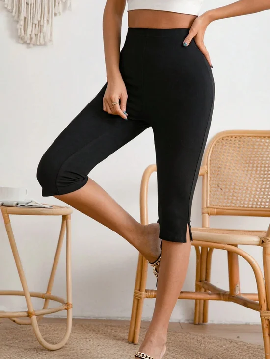 Damen Unifarben Lässig Sommer Caprihosen Leggings