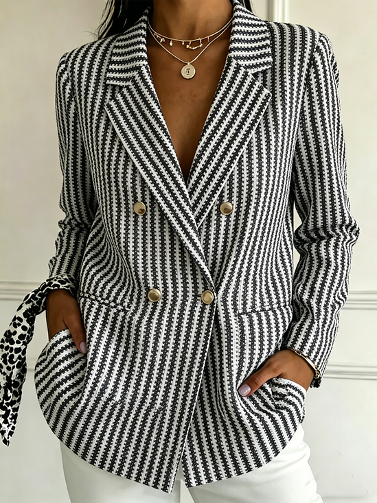 Damen Gestreift Frühling/Herbst Oberbekleidung Elegant Langarm Regelmäßig Blazer