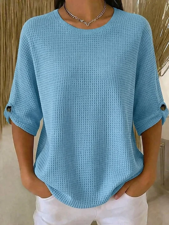 Elegant Unifarben Halbarm T-Shirt