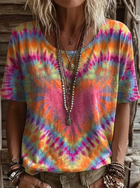 Lässig Tie-Dye-Muster Rundhals Kurzarm T-Shirt
