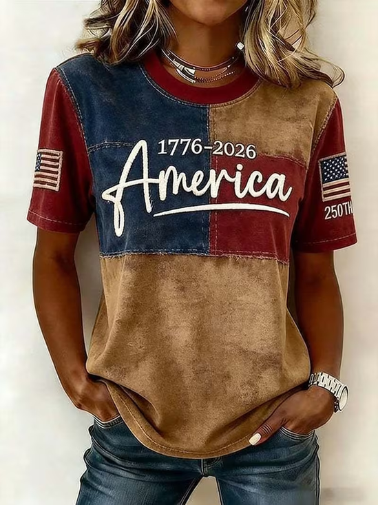 Lässig Tag der Unabhängigkeit (Flagge) Rundhals Kurzarm T-Shirt